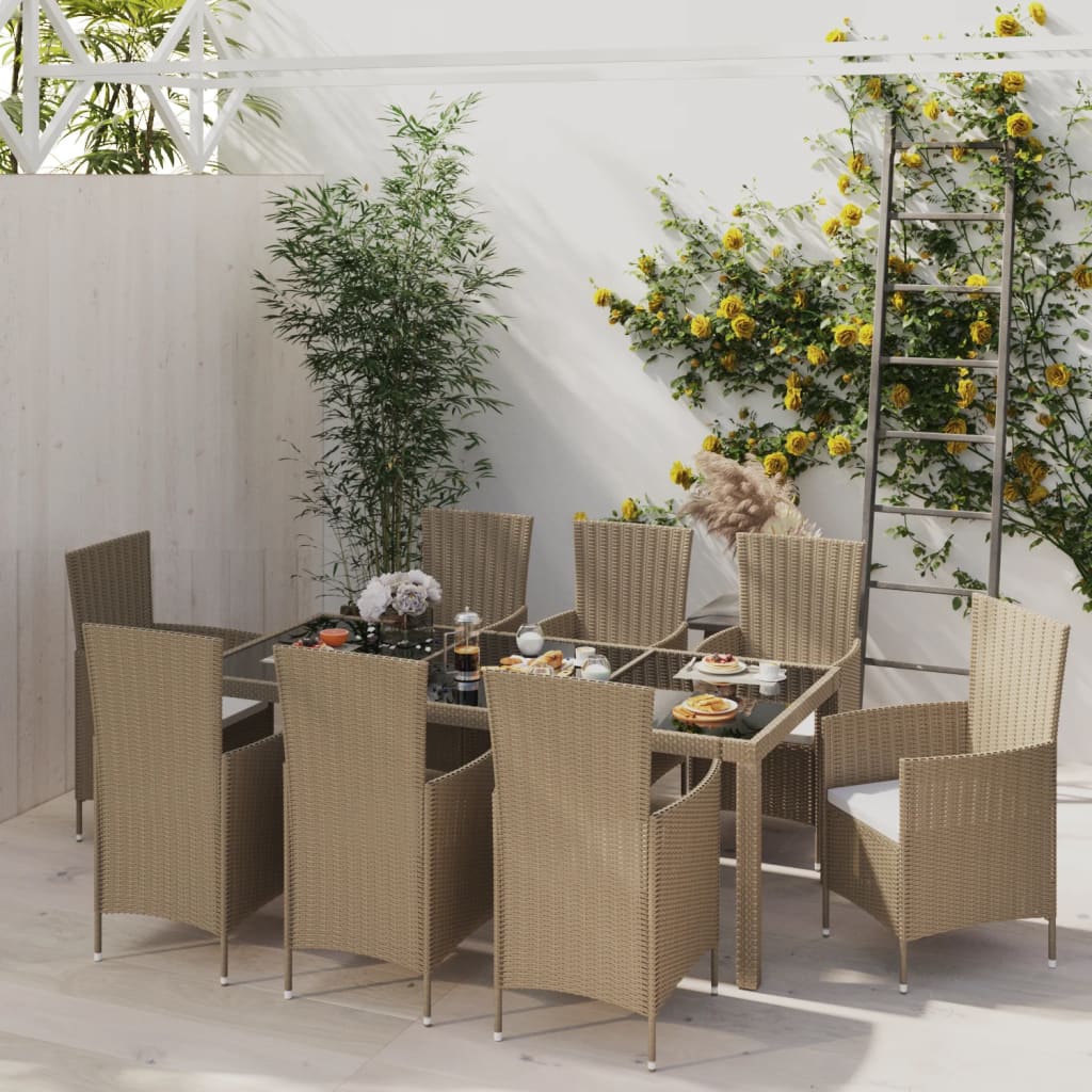 9-delige Tuinset met kussens poly rattan beige is nu te koop bij PeponiXL, paradijselijk wonen!