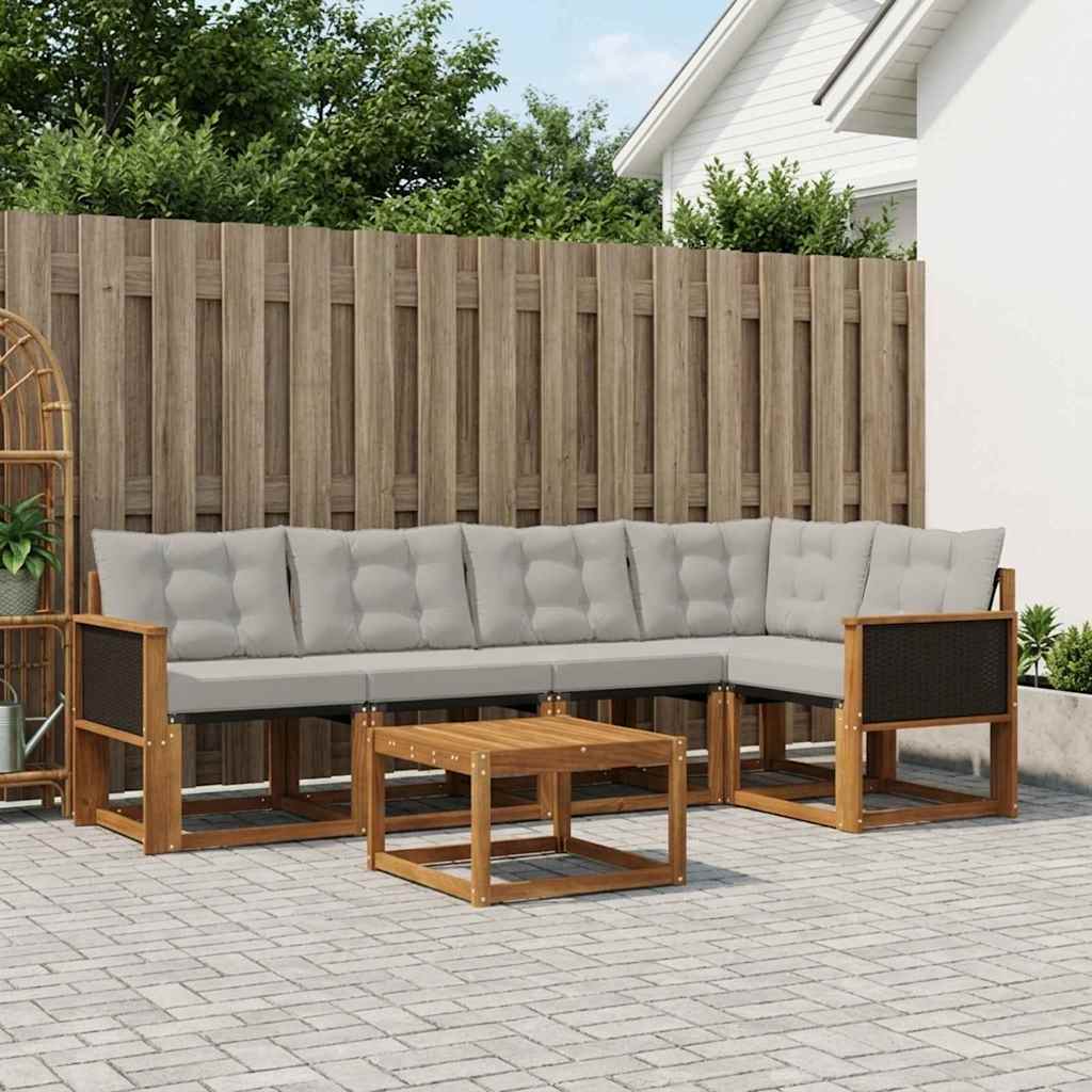 Buiten bankenset met kussen 6 pcs Naturel en lichtgrijs is nu te koop bij PeponiXL, paradijselijk wonen!