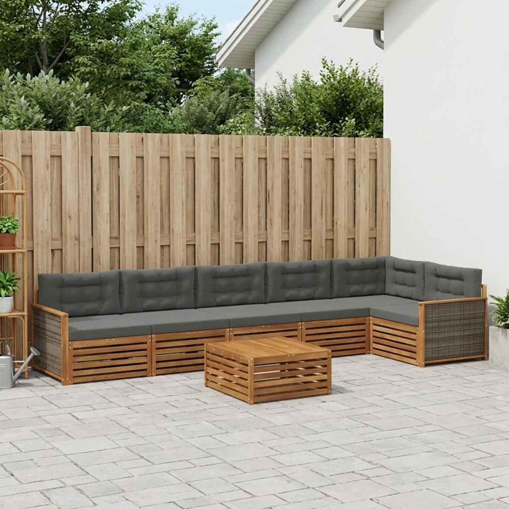 Buiten bankenset met kussen 7 pcs Natuurlijk en Antraciet is nu te koop bij PeponiXL, paradijselijk wonen!