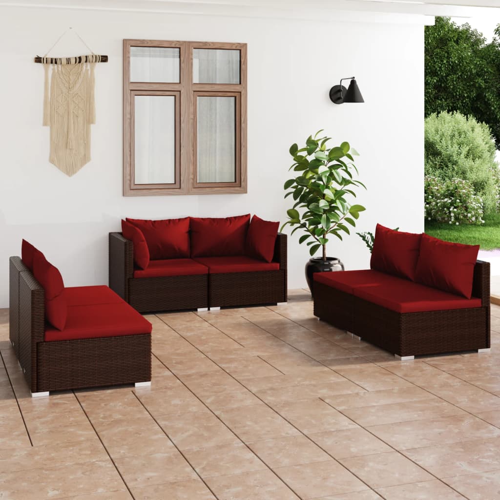 6-delige Loungeset met kussens poly rattan bruin is nu te koop bij PeponiXL, paradijselijk wonen!