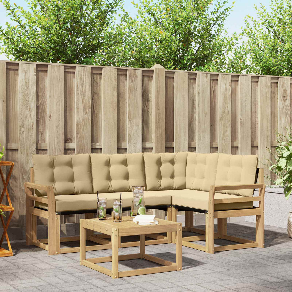 Buiten bankenset met kussen 5 pcs Wit en Beige is nu te koop bij PeponiXL, paradijselijk wonen!