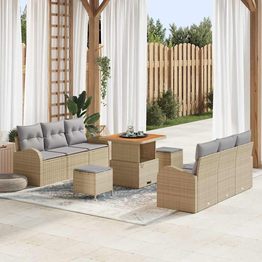 Tuin Sofa Set met kussen met opslag 9 pcs Beige en Licht Grijs is nu te koop bij PeponiXL, paradijselijk wonen!