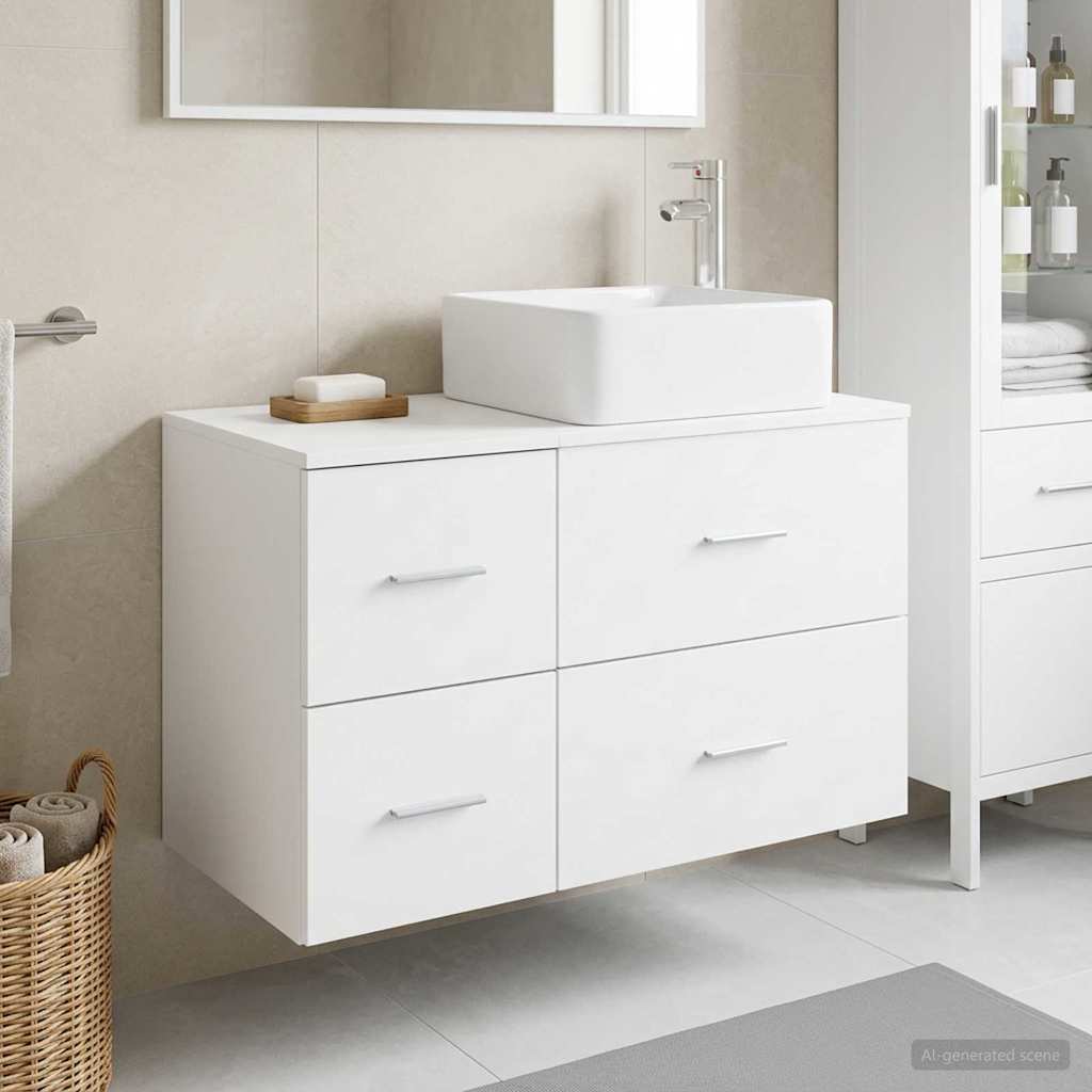 Badkamermeubelset 2 pcs Wit Bewerkt hout is nu te koop bij PeponiXL, paradijselijk wonen!