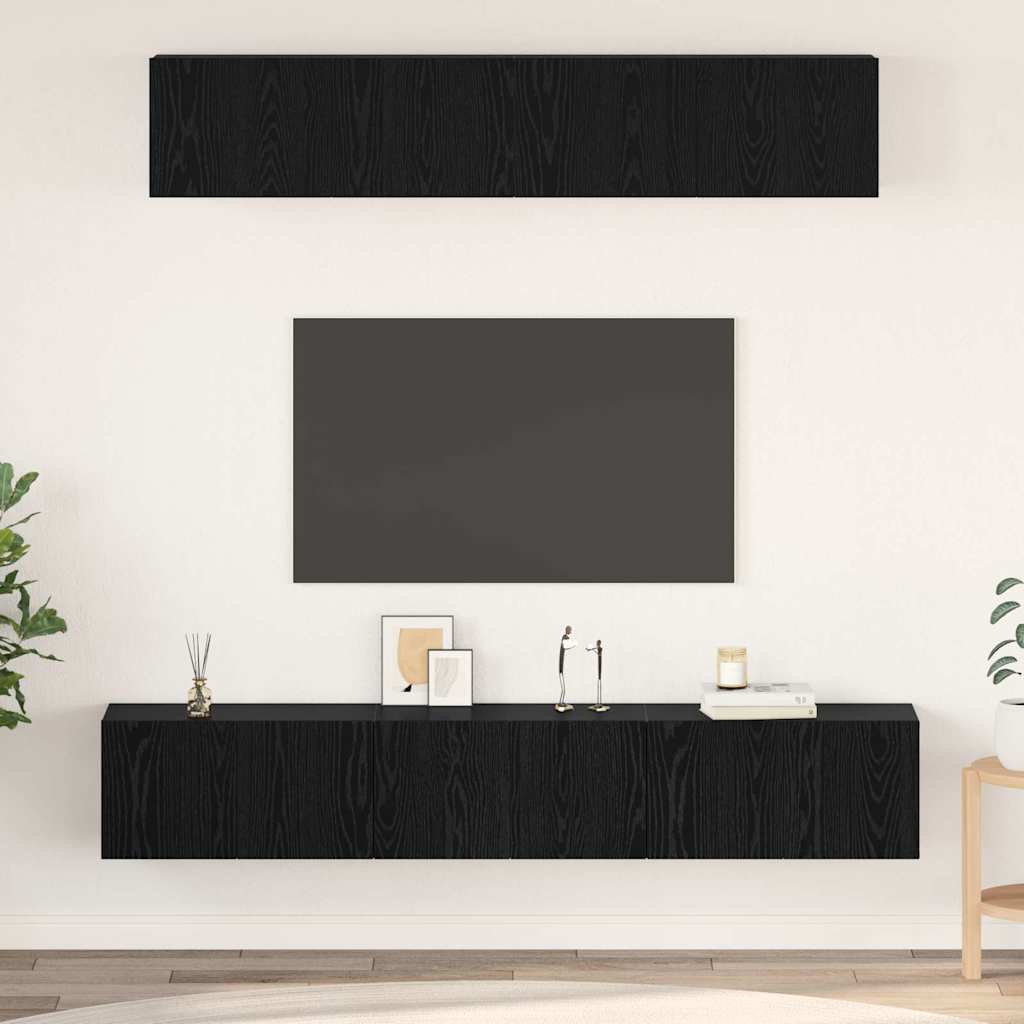Tv-meubelset Wandgemonteerd 5 pcs Zwart Eiken Bewerkt hout is nu te koop bij PeponiXL, paradijselijk wonen!