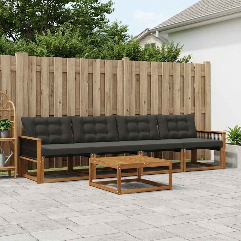 Buiten bankenset met kussen 5 pcs Naturel en Zwart is nu te koop bij PeponiXL, paradijselijk wonen!