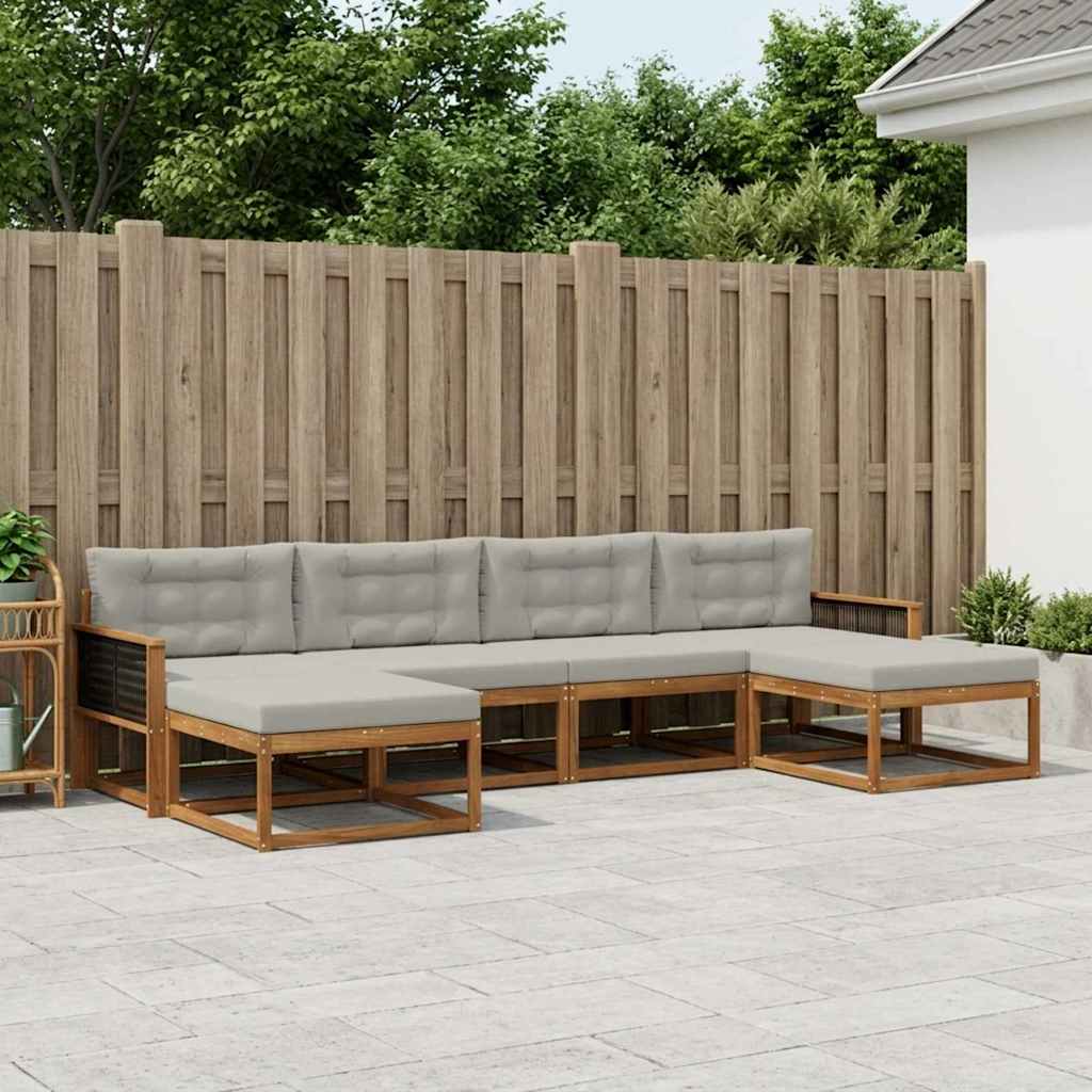 Buiten bankenset met kussen 6 pcs Naturel en lichtgrijs is nu te koop bij PeponiXL, paradijselijk wonen!