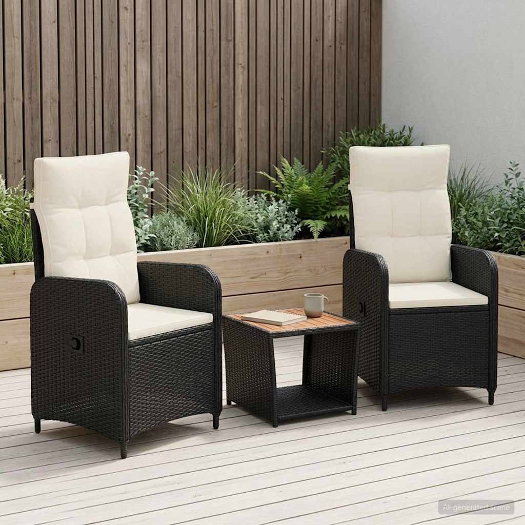 Tuin loungeset 3 st Zwart en Cream Wit is nu te koop bij PeponiXL, paradijselijk wonen!