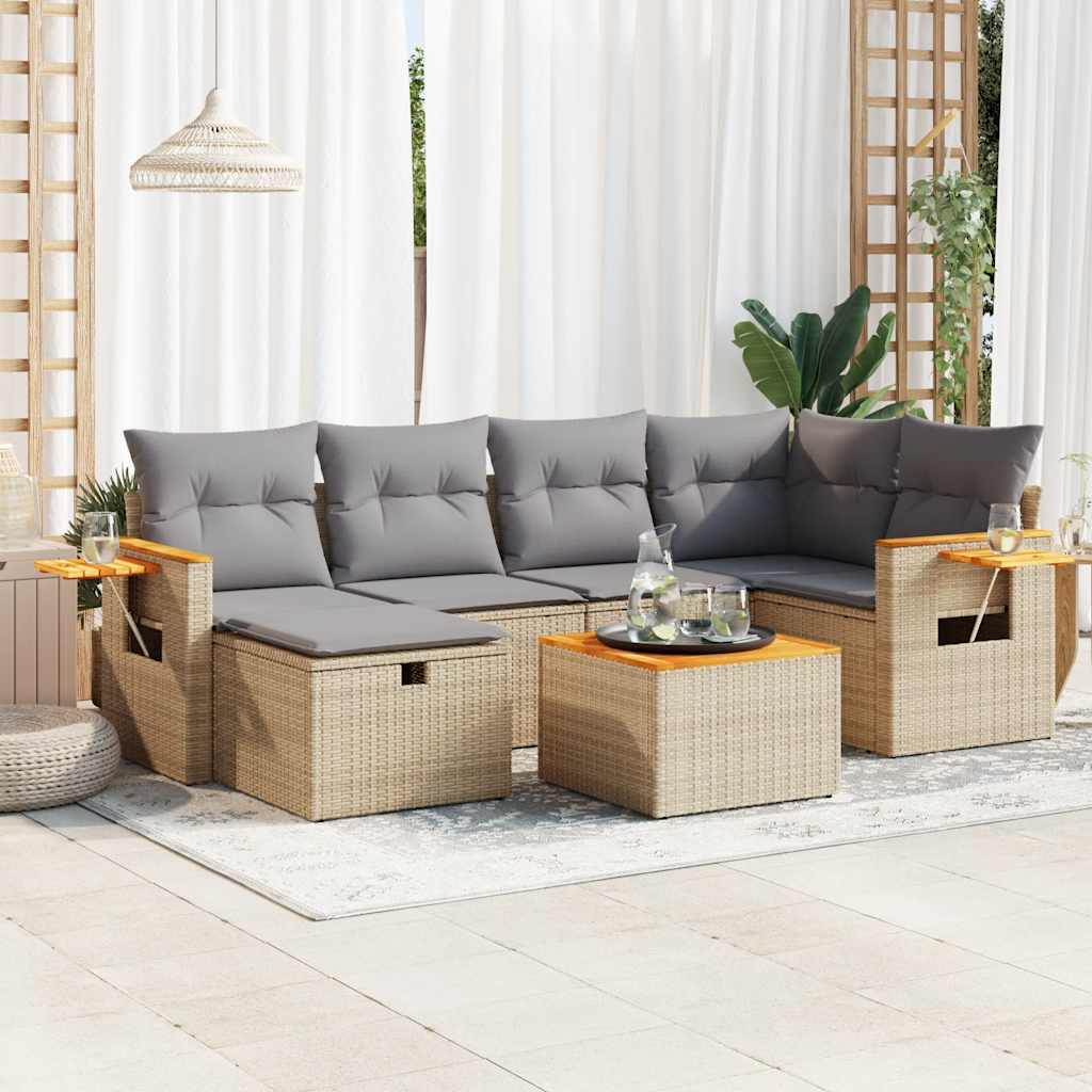 7-delige Loungeset met kussens poly rattan beige is nu te koop bij PeponiXL, paradijselijk wonen!