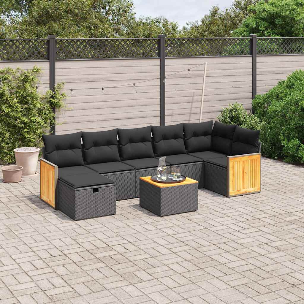 8-delige Loungeset met kussens poly rattan zwart is nu te koop bij PeponiXL, paradijselijk wonen!