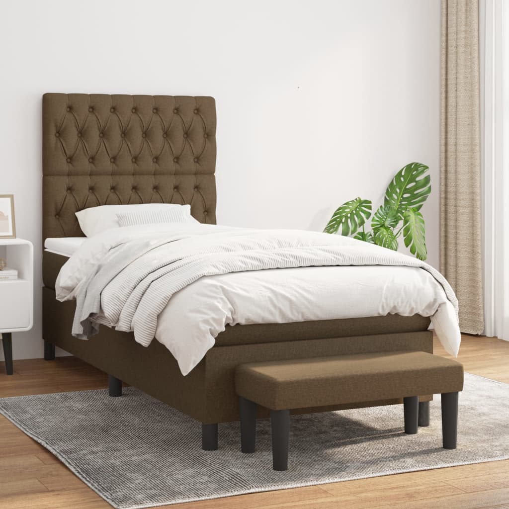 Boxspring met matras stof donkerbruin 90x190 cm is nu te koop bij PeponiXL, paradijselijk wonen!