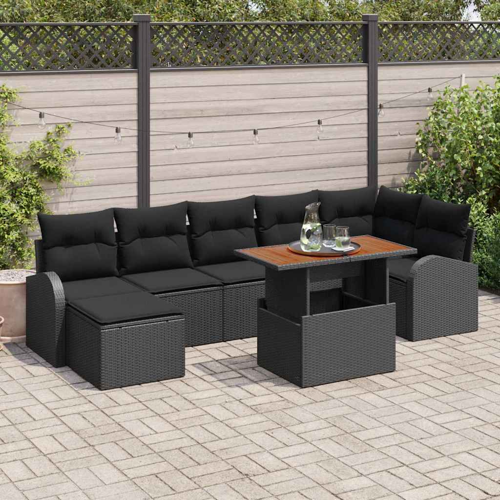 Tuin Sofa Set met opslag 8 pcs Zwart Poly riet is nu te koop bij PeponiXL, paradijselijk wonen!