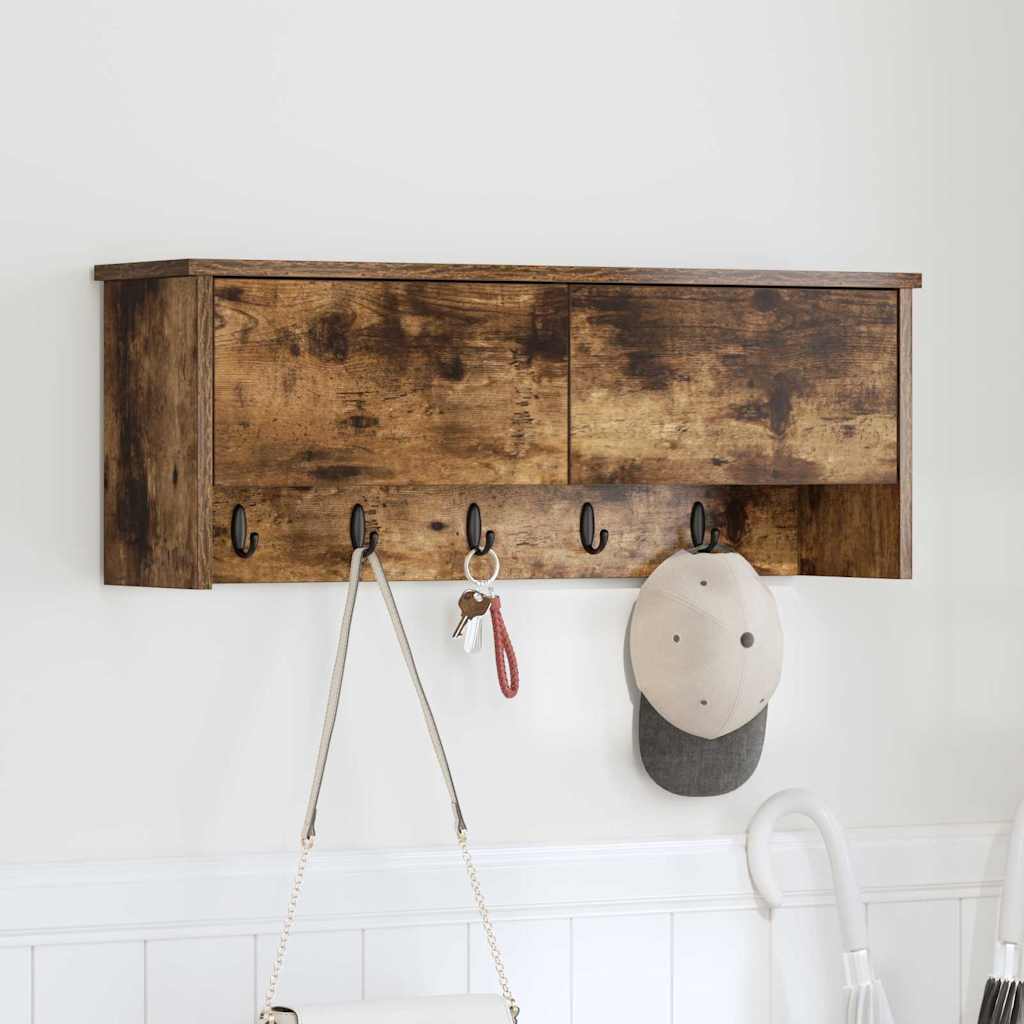 Wandgemonteerde kapstok met plank Gerookt eiken 80 x 20 x 30 cm is nu te koop bij PeponiXL, paradijselijk wonen!