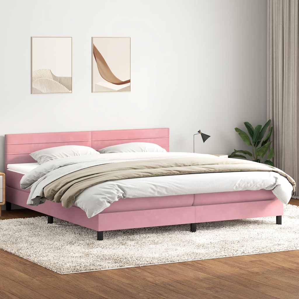 Boxspring met matras fluweel roze 180x210 cm is nu te koop bij PeponiXL, paradijselijk wonen!