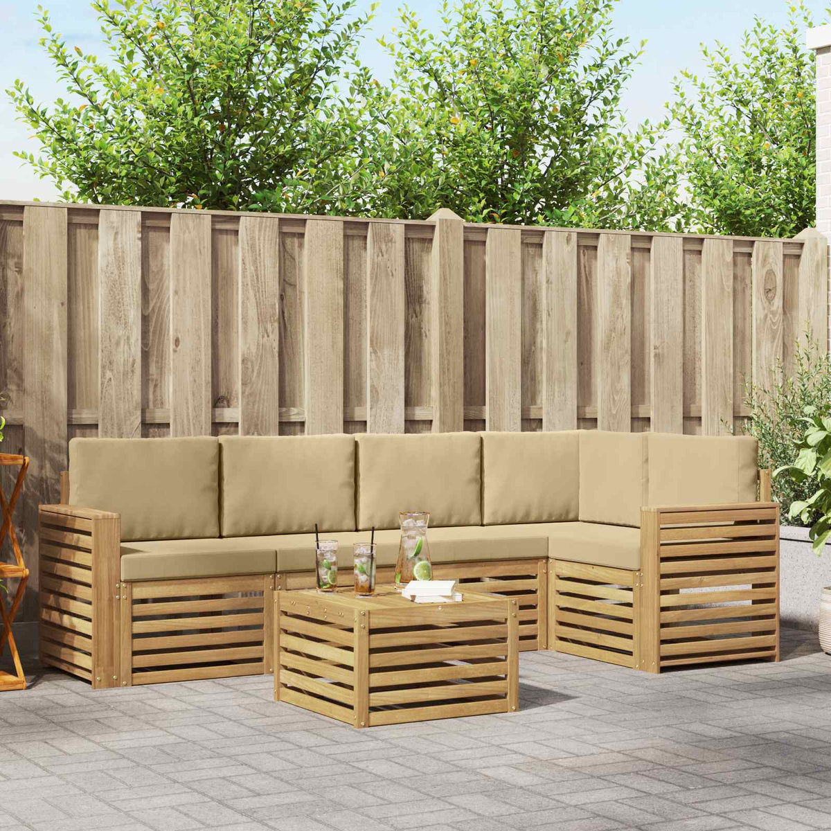Buiten bankenset 6 pcs Wit en Beige 59 x 59 x 37 cm Polyester is nu te koop bij PeponiXL, paradijselijk wonen!