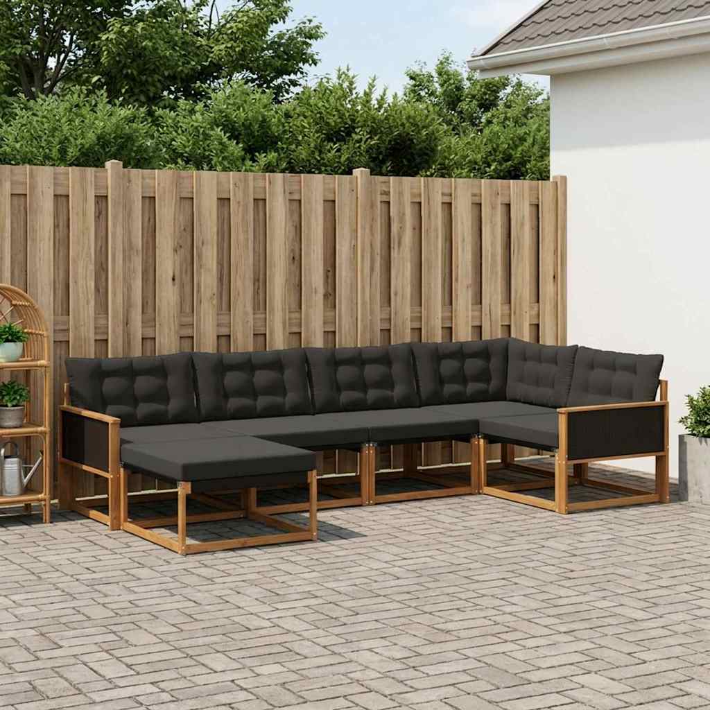 Buiten bankenset met kussen 6 pcs Naturel en Zwart is nu te koop bij PeponiXL, paradijselijk wonen!