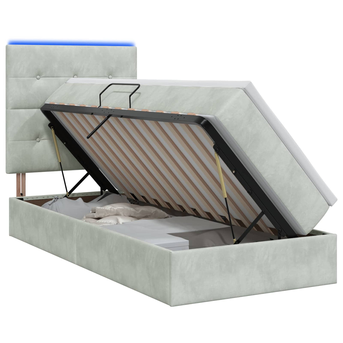 LED Opslagbed met Matras Lichtgrijs 90 x 190 cm Fluweel is nu te koop bij PeponiXL, paradijselijk wonen!