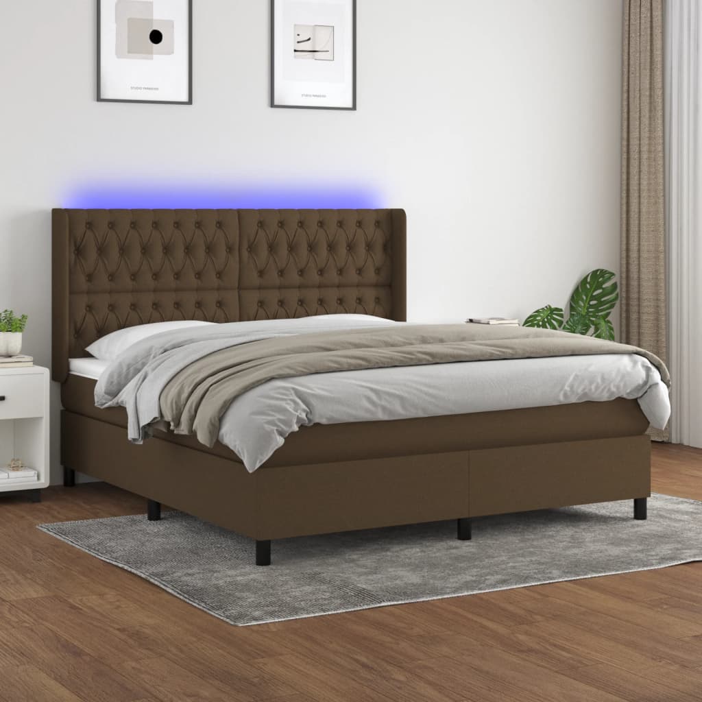 Boxspring met matras en LED stof donkerbruin 180x200 cm is nu te koop bij PeponiXL, paradijselijk wonen!