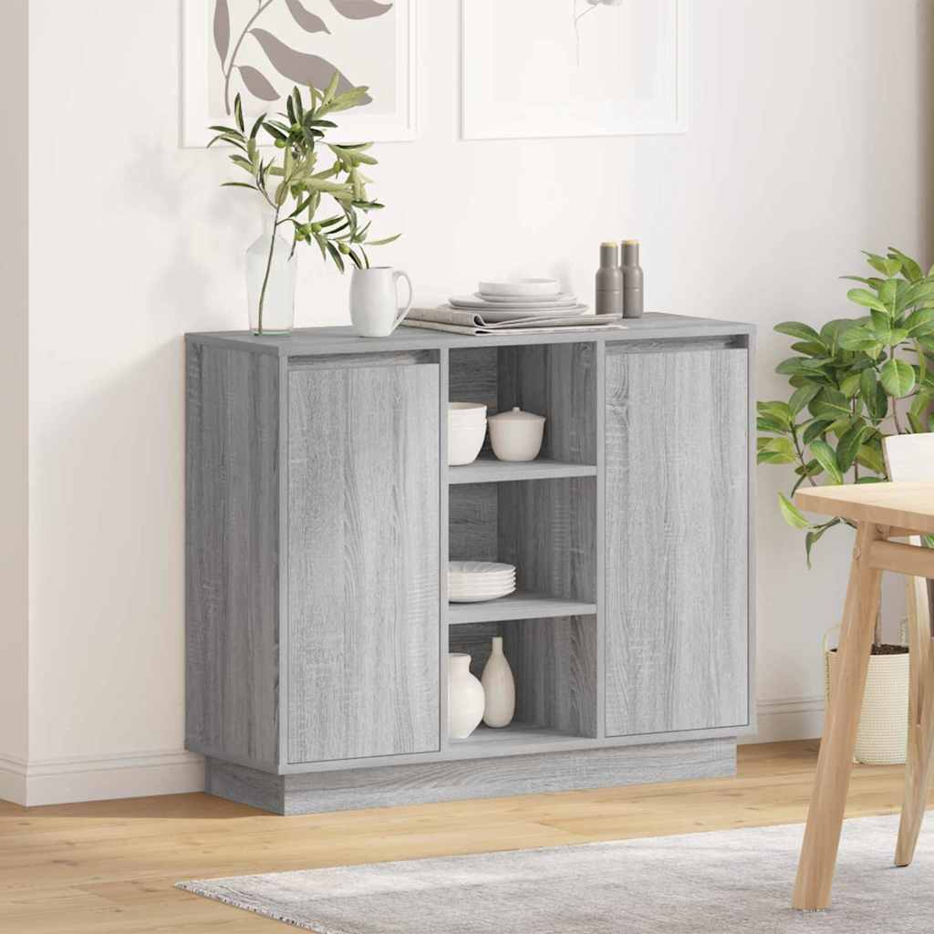 LED Sideboard Grijs Sonoma 90 x 32 x 75 cm Bewerkt hout is nu te koop bij PeponiXL, paradijselijk wonen!
