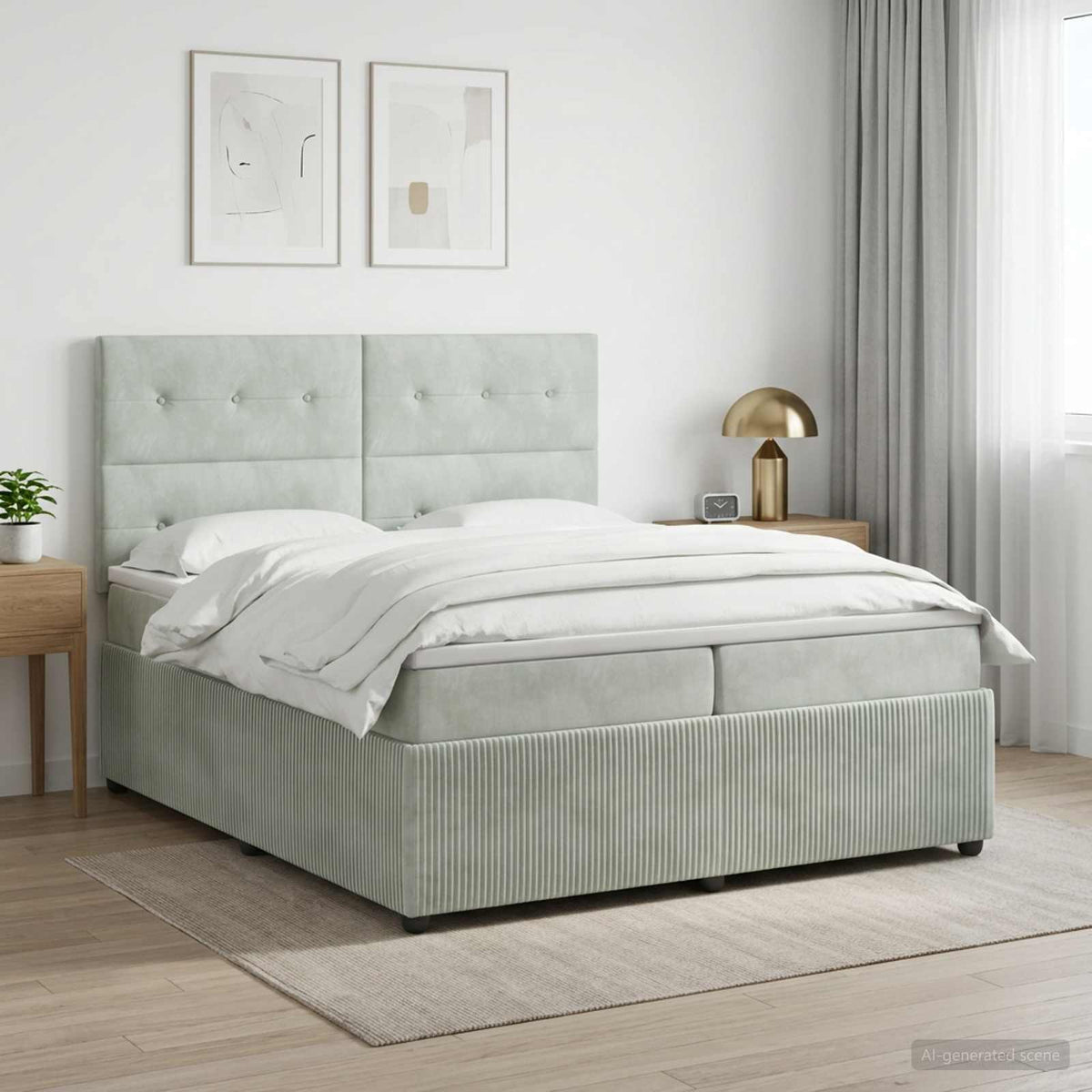 Boxspringbed met matras Lichtgrijs 200 x 200 cm Fluweel is nu te koop bij PeponiXL, paradijselijk wonen!