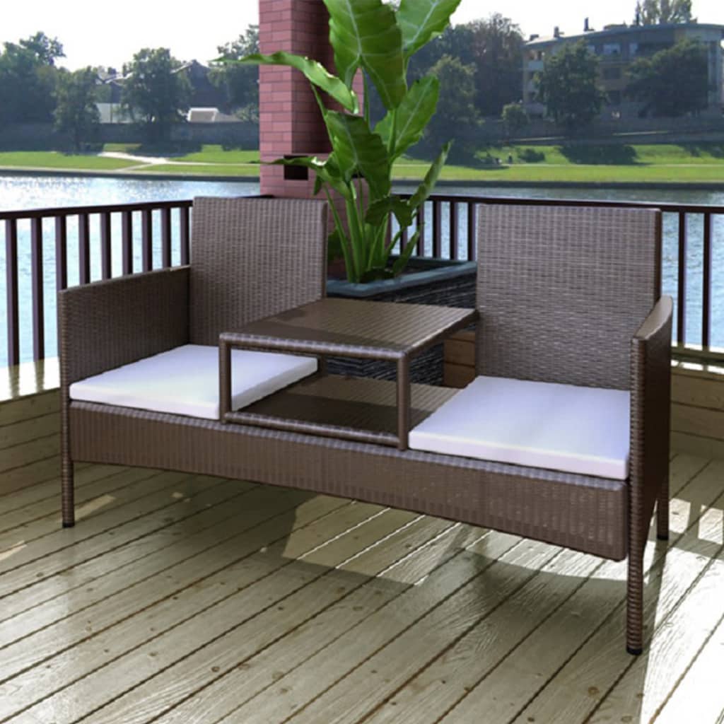 Tuinbank 2-zits met tafeltje poly rattan bruin is nu te koop bij PeponiXL, paradijselijk wonen!