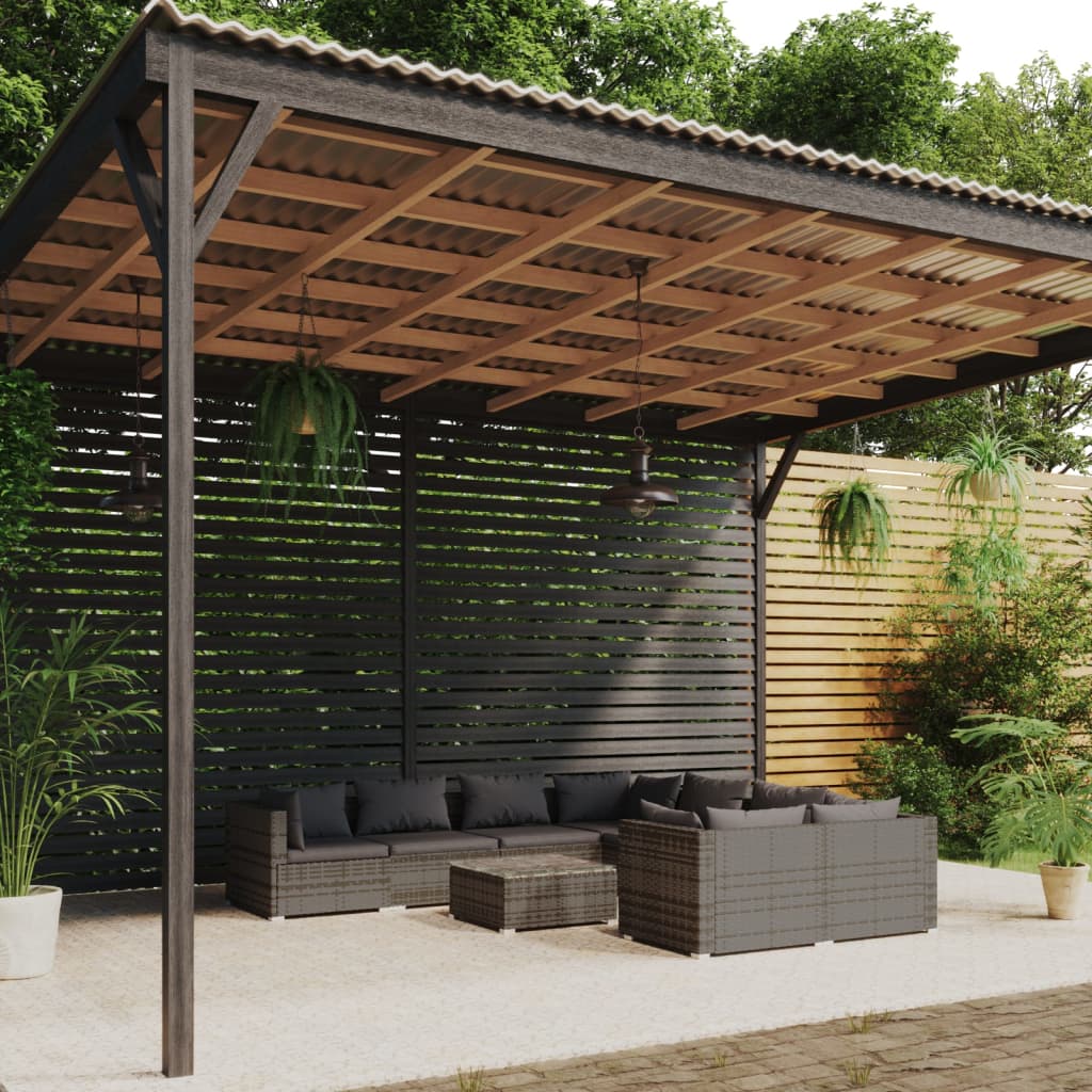 9-delige Loungeset met kussens poly rattan grijs is nu te koop bij PeponiXL, paradijselijk wonen!