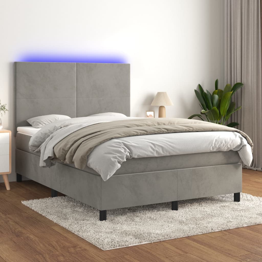 Boxspring met matras en LED fluweel lichtgrijs 140x190 cm is nu te koop bij PeponiXL, paradijselijk wonen!
