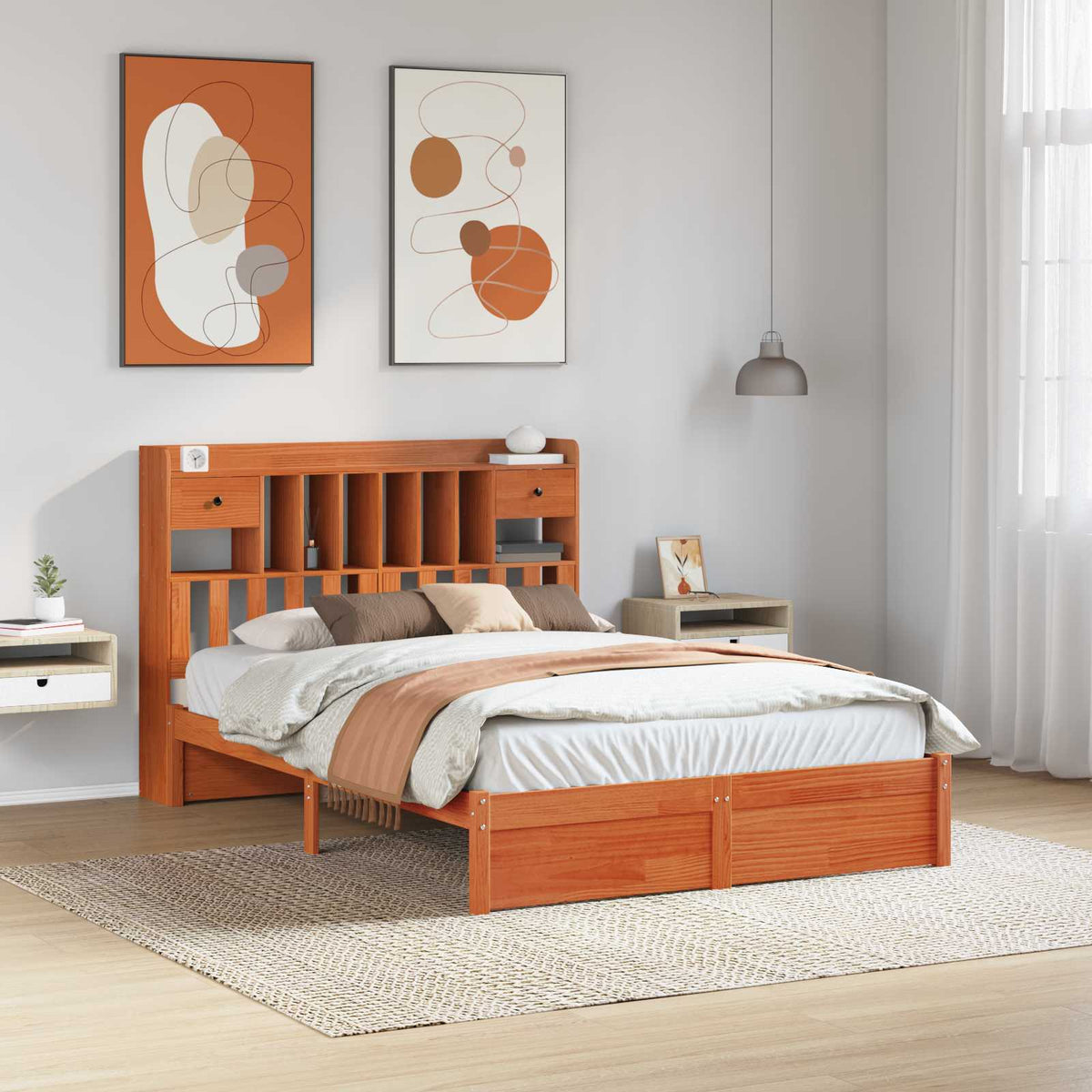 Boekenkast Bedframe Wasbruin 200 x 150 cm Massief Vurenhout is nu te koop bij PeponiXL, paradijselijk wonen!