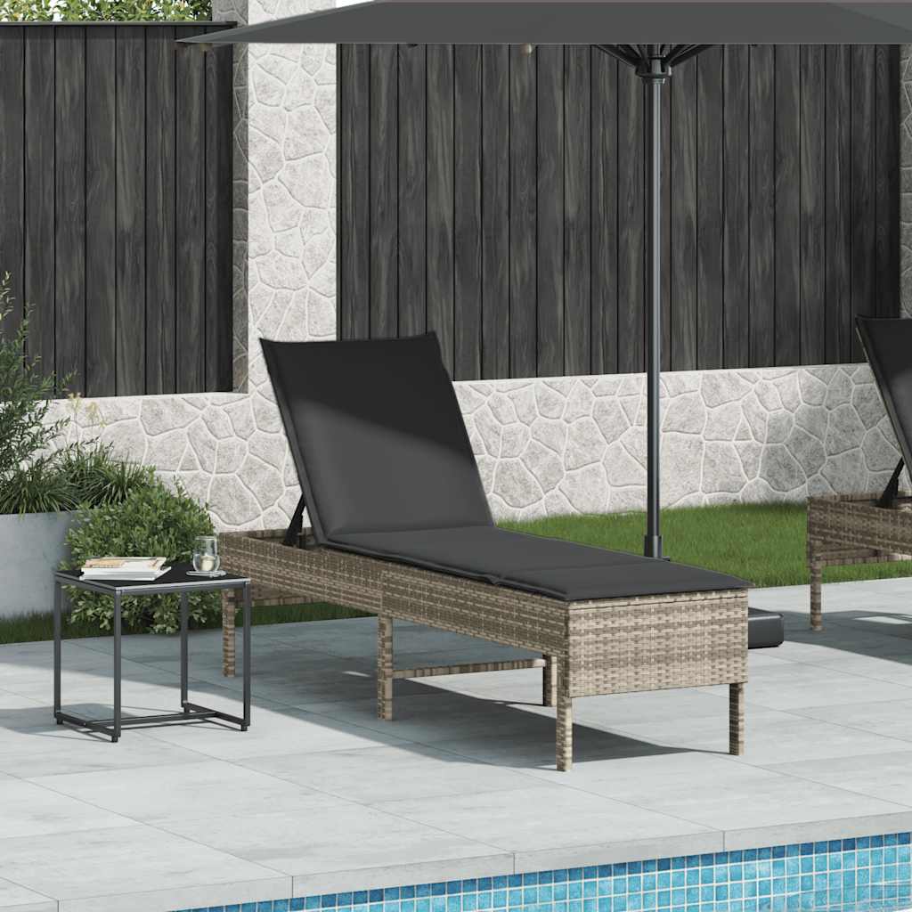 Ligstoel met kussen lichtgrijs 55x200x44cm polyrotan is nu te koop bij PeponiXL, paradijselijk wonen!