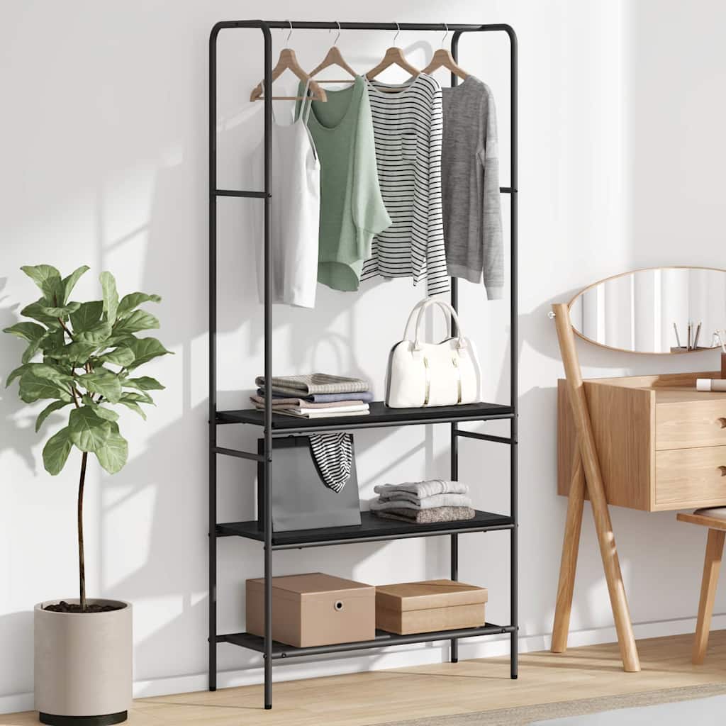 Kledingrek Zwart Eiken 77 x 30 x 171 cm Bewerkt hout is nu te koop bij PeponiXL, paradijselijk wonen!