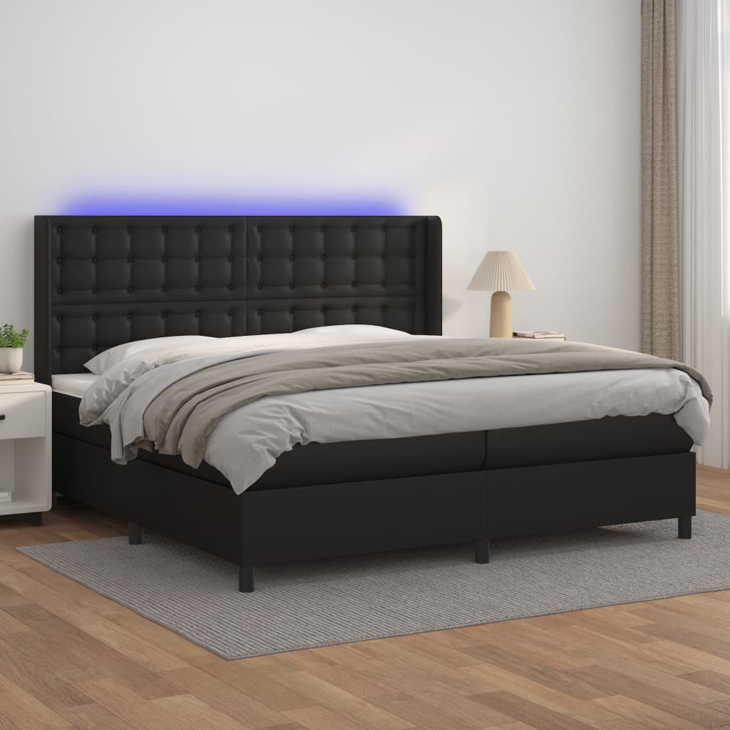 Boxspring met matras en LED kunstleer zwart 200x200 cm is nu te koop bij PeponiXL, paradijselijk wonen!