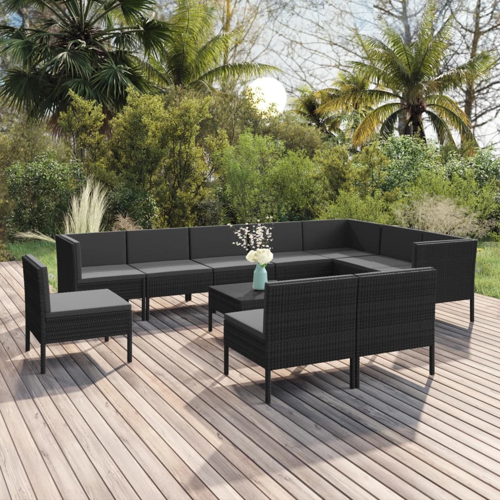 11-delige Loungeset met kussens poly rattan zwart is nu te koop bij PeponiXL, paradijselijk wonen!