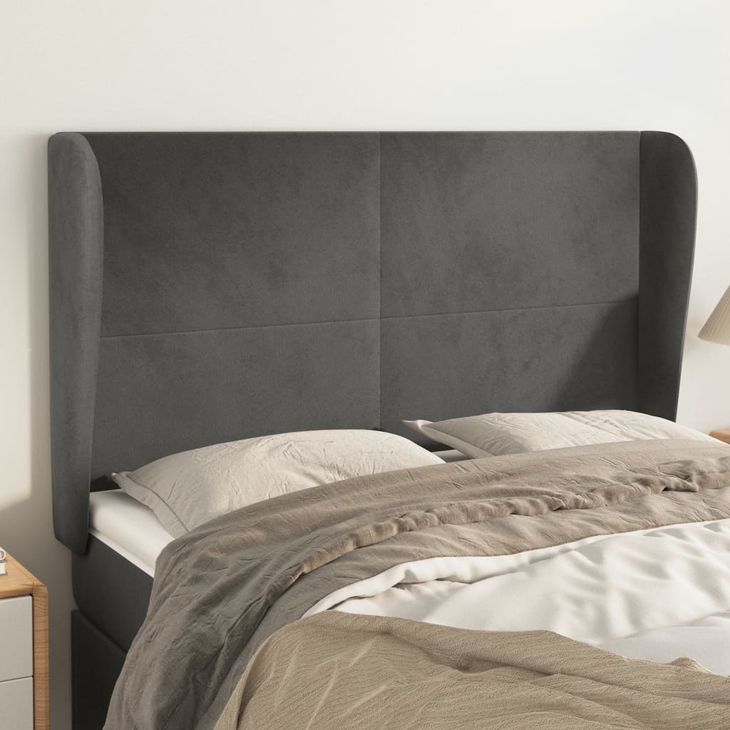 Hoofdbord met randen 147x23x118/128 cm fluweel donkergrijs is nu te koop bij PeponiXL, paradijselijk wonen!