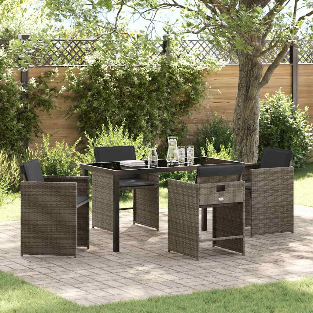 Tuin eettafelset met kussen 5 pcs Grijs poly rattan is nu te koop bij PeponiXL, paradijselijk wonen!