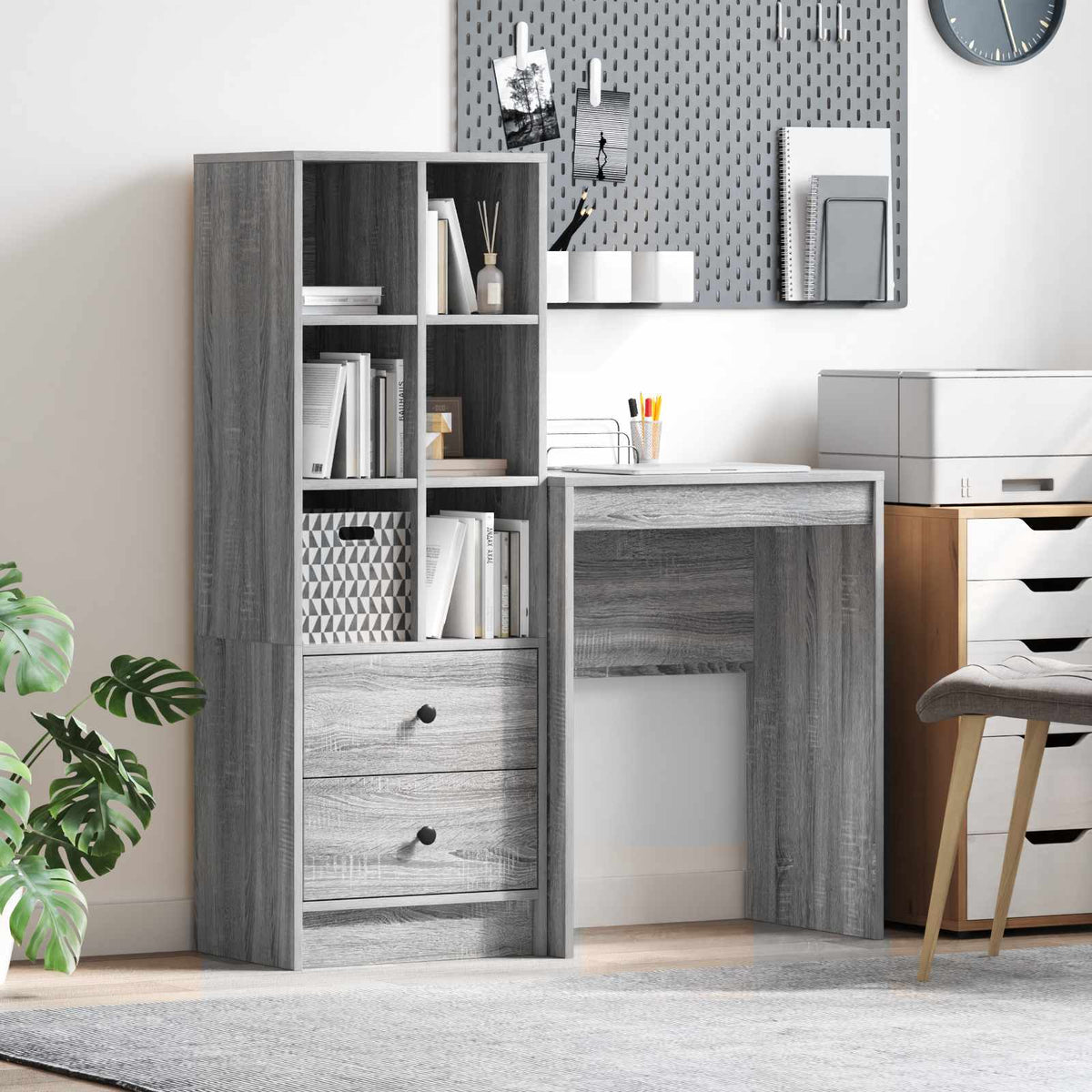 Bureau met lade met plank met opslag 2 pcs Grijs Sonoma is nu te koop bij PeponiXL, paradijselijk wonen!