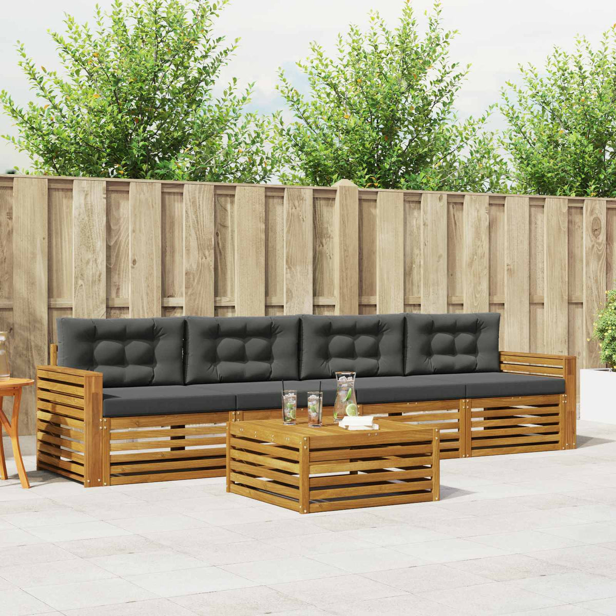 Buiten bankenset met kussen 5 pcs Natuurlijk en Antraciet is nu te koop bij PeponiXL, paradijselijk wonen!