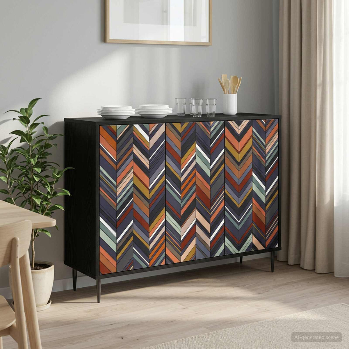 Dressoir OMMEN Zwart eiken 102 x 33 x 76 cm Bewerkt hout is nu te koop bij PeponiXL, paradijselijk wonen!