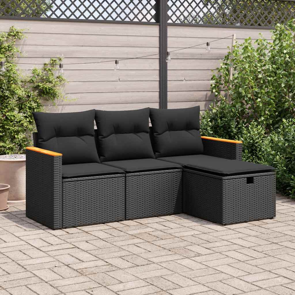 4-delige Loungeset met kussens poly rattan zwart is nu te koop bij PeponiXL, paradijselijk wonen!