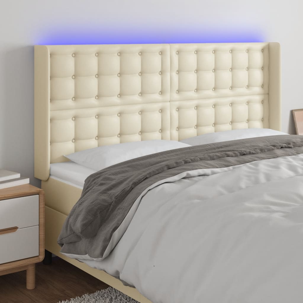 Hoofdbord LED 203x16x118/128 cm kunstleer crèmekleurig is nu te koop bij PeponiXL, paradijselijk wonen!