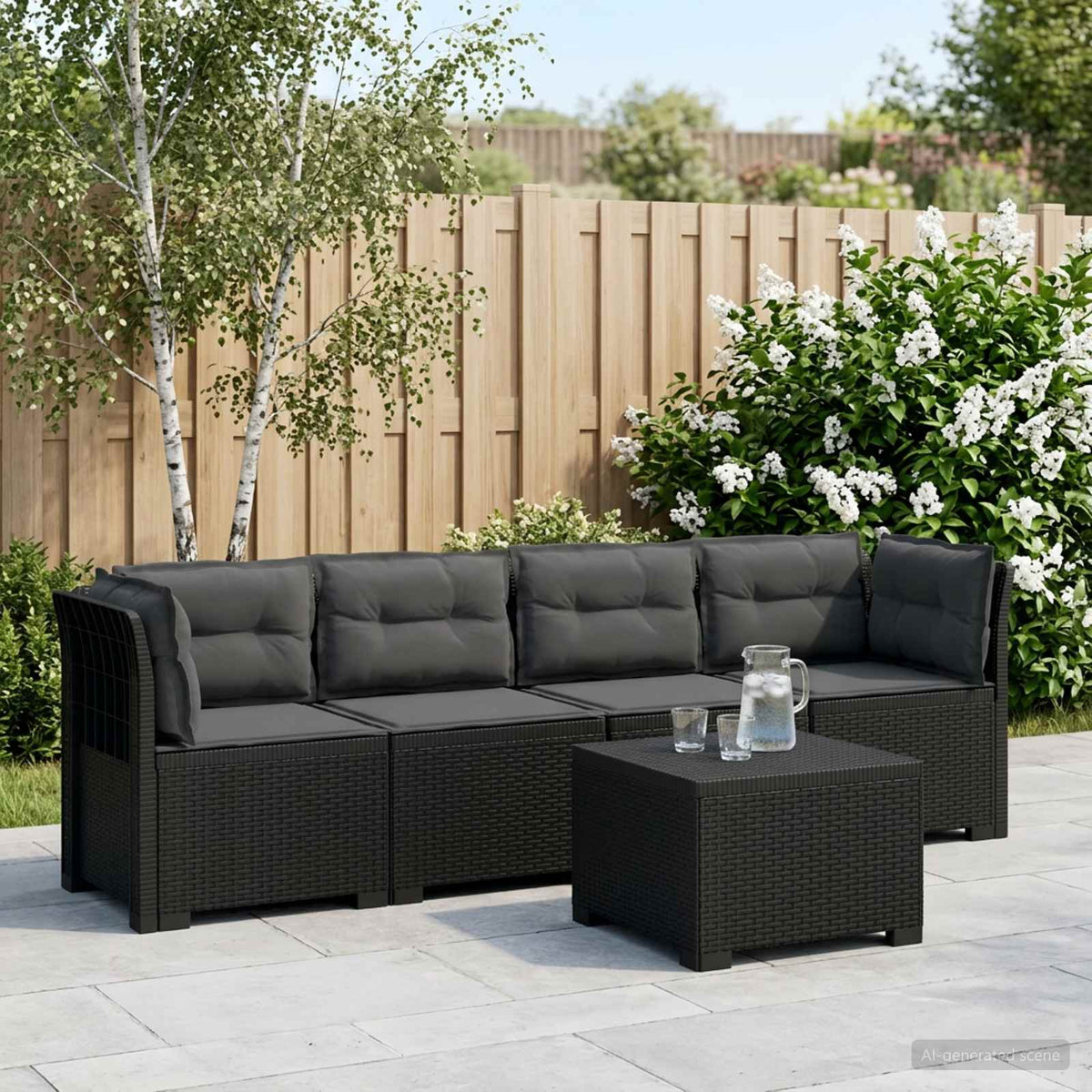 4-Persoons Tuin Sofa met Kussens Rieten Look PP Antraciet is nu te koop bij PeponiXL, paradijselijk wonen!