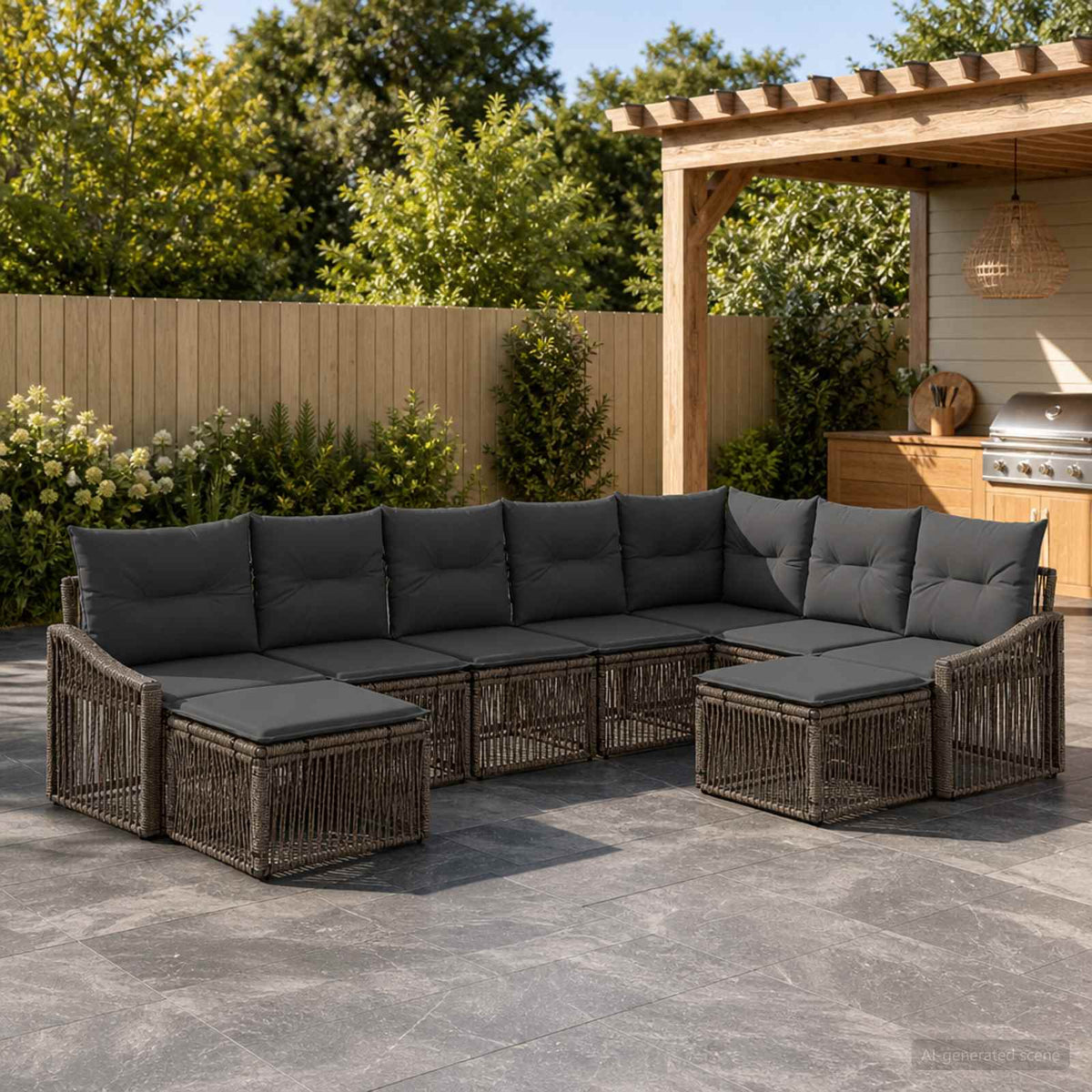 Tuinbankenset 9 pcs Grijs poly rattan is nu te koop bij PeponiXL, paradijselijk wonen!