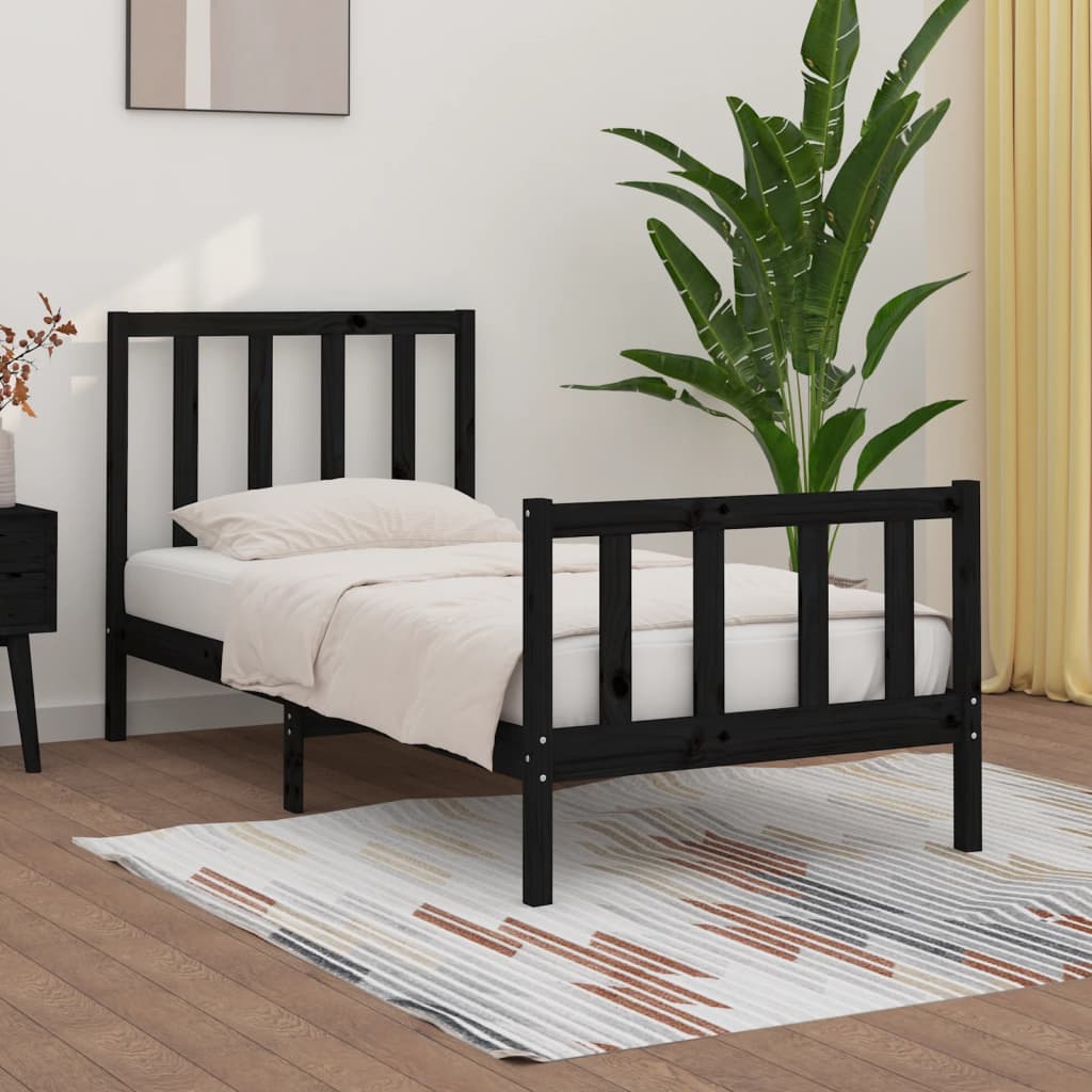 Bedframe massief hout zwart 75x190 cm is nu te koop bij PeponiXL, paradijselijk wonen!
