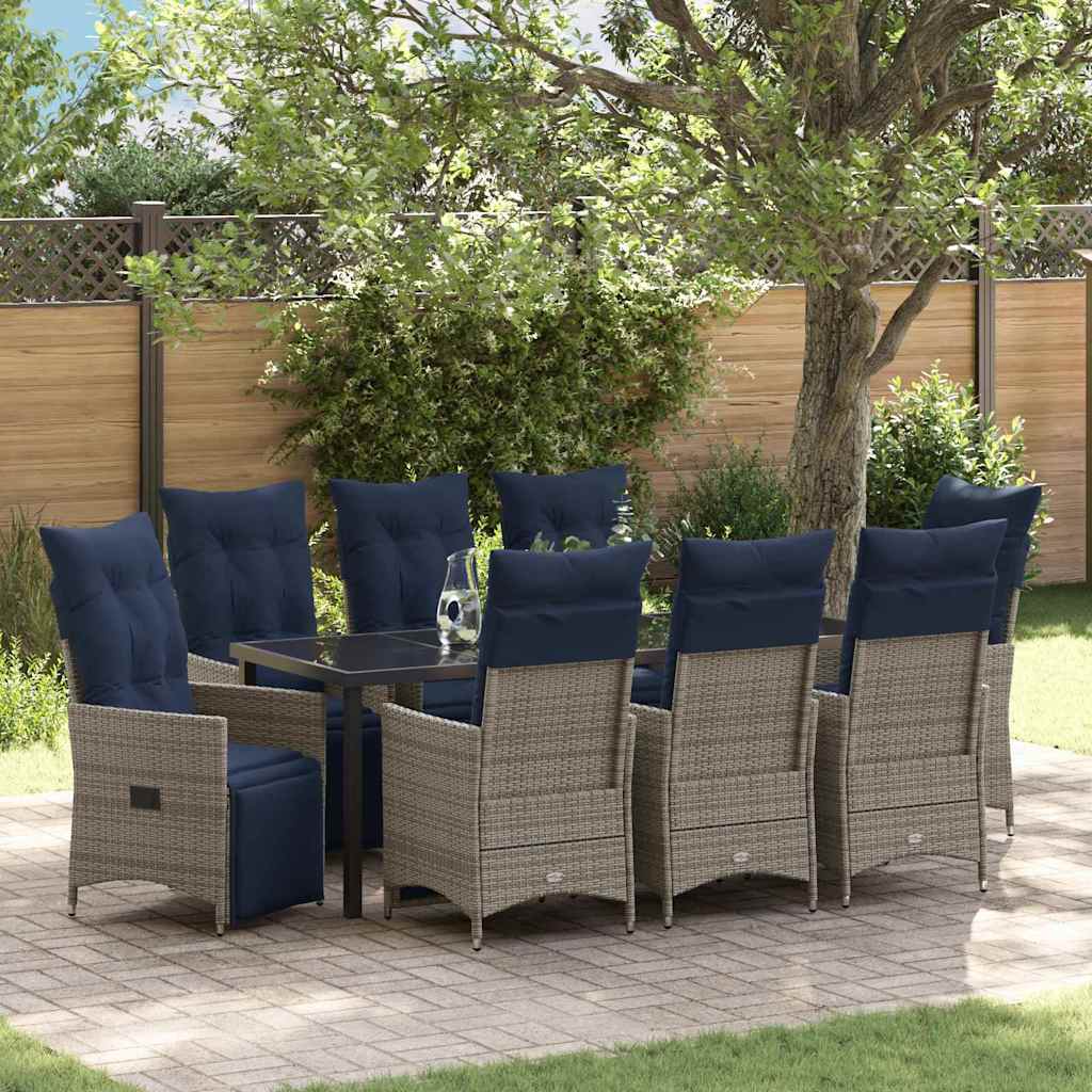 Tafel en stoelen set met kussen 9 pcs Grijs PE Rattan is nu te koop bij PeponiXL, paradijselijk wonen!