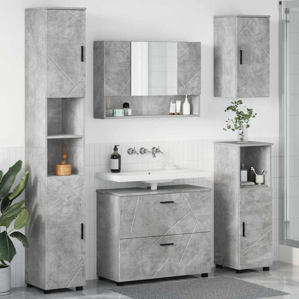 Badkamermeubelset 5 pcs Beton Grijs Geperst Hout en Metaal is nu te koop bij PeponiXL, paradijselijk wonen!
