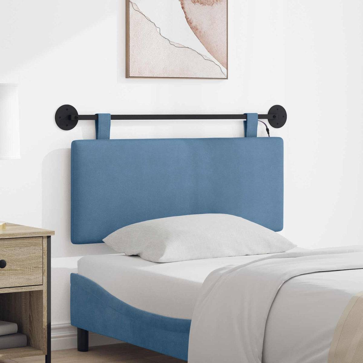 Hangend hoofdbord Met LED-verlichting Blauw Katoen Stof is nu te koop bij PeponiXL, paradijselijk wonen!
