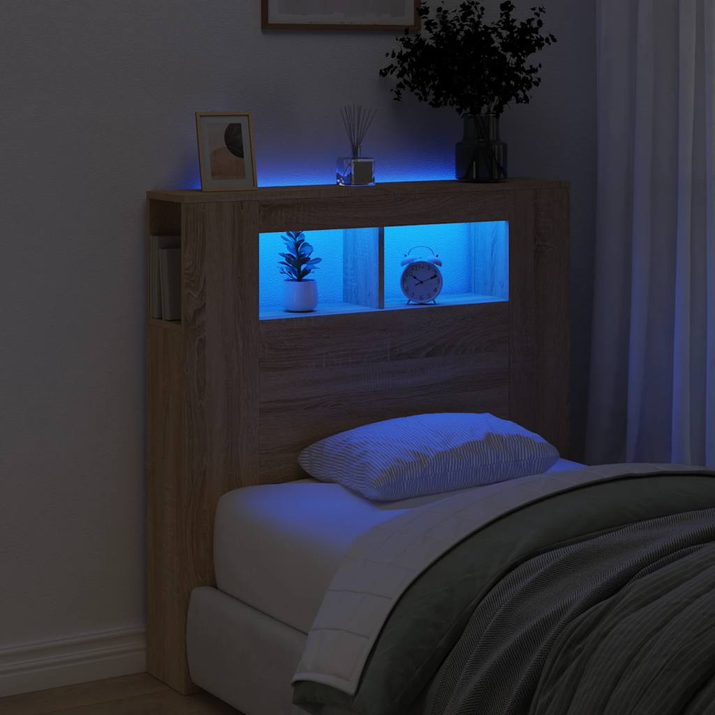 Hoofdeinde met LED 100x18,5x103,5 cm bewerkt hout sonoma eiken is nu te koop bij PeponiXL, paradijselijk wonen!