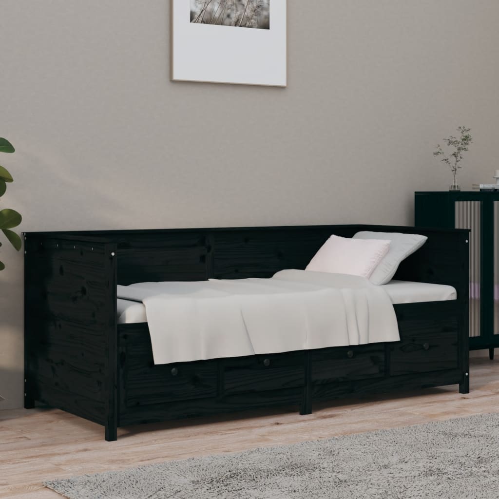 Slaapbank 75x190 cm massief grenenhout zwart is nu te koop bij PeponiXL, paradijselijk wonen!
