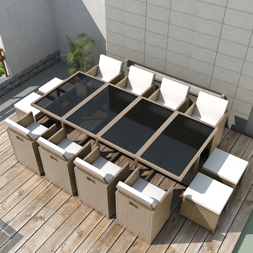 13-delige Tuinset met kussens poly rattan beige is nu te koop bij PeponiXL, paradijselijk wonen!