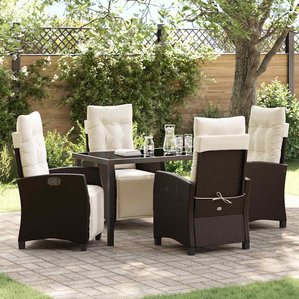 Tuin eettafelset met kussen 5 pcs Bruin poly rattan is nu te koop bij PeponiXL, paradijselijk wonen!