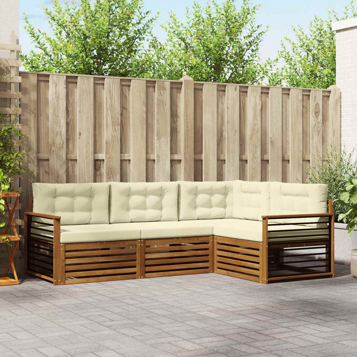 Buiten bankenset met kussen 4 pcs Natuurlijk en Crème is nu te koop bij PeponiXL, paradijselijk wonen!