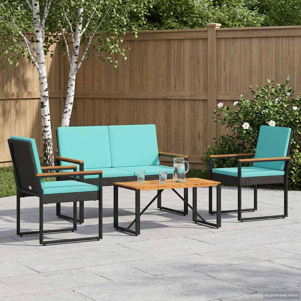 Buitenmeubelset met kussen 4 pcs Zwart en Turquoise poly rattan is nu te koop bij PeponiXL, paradijselijk wonen!